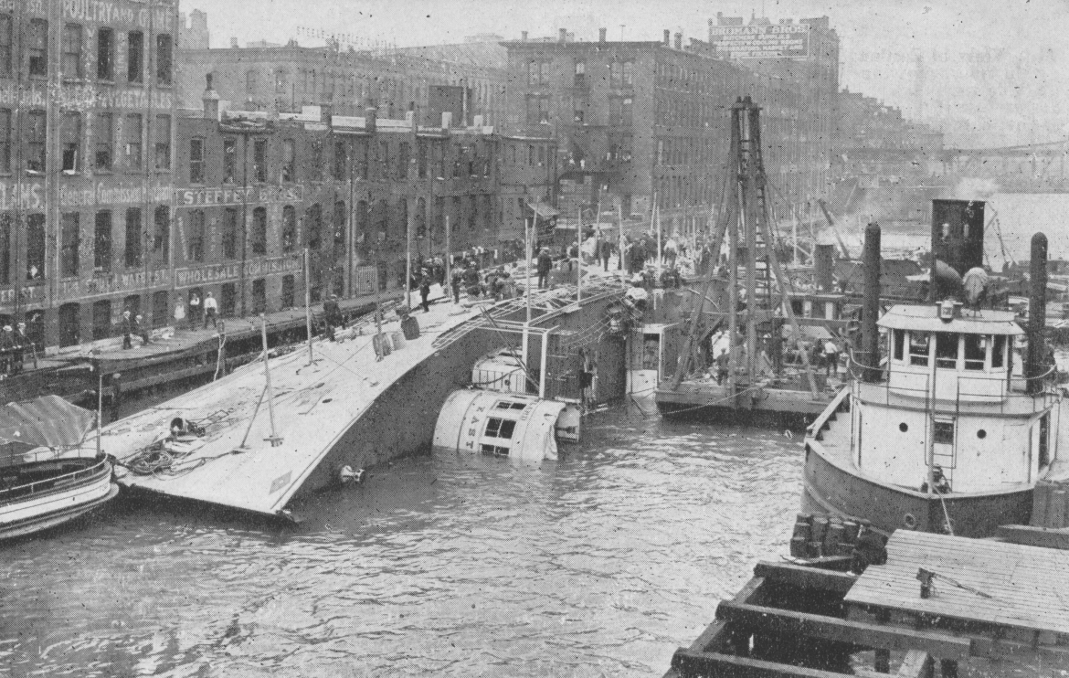 The SS Eastland sunk in the Chicago River, July 1915