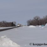 Trucks lined up at the border crossing at Neche, North Dakota in February 2022
